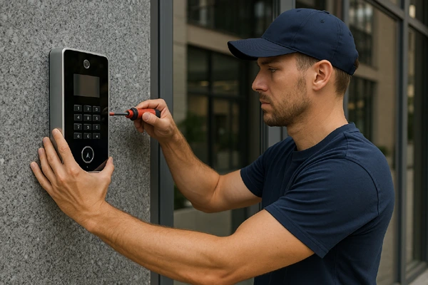 Modern video intercom system panel for Horry County property