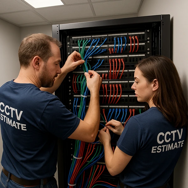 Neatly organized network server rack with structured wiring